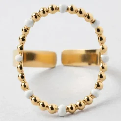 Bague en acier inoxydable doré et blanc 50 / 58cm