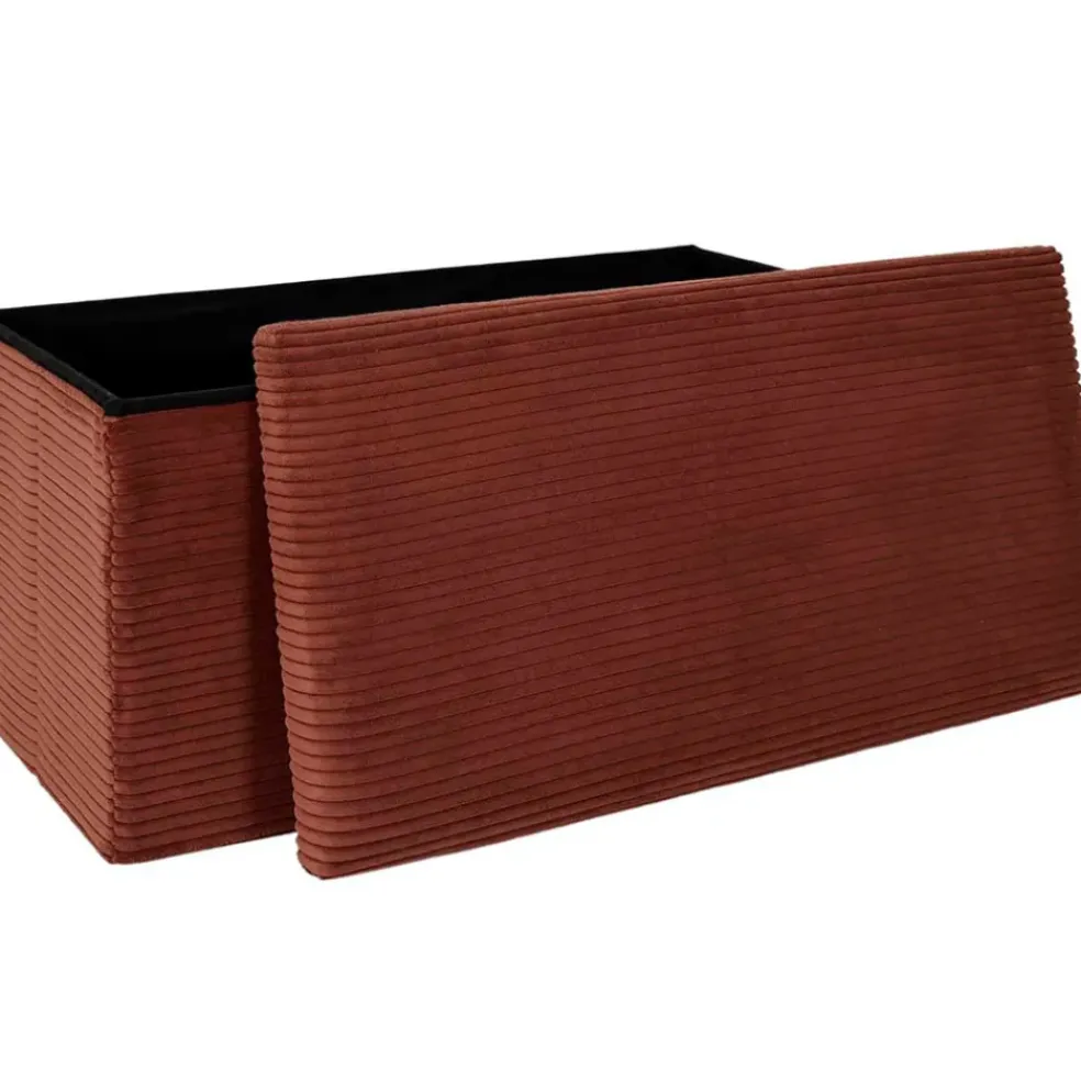 Banc coffre pliable en tissu côtelé terracotta - Scarlett