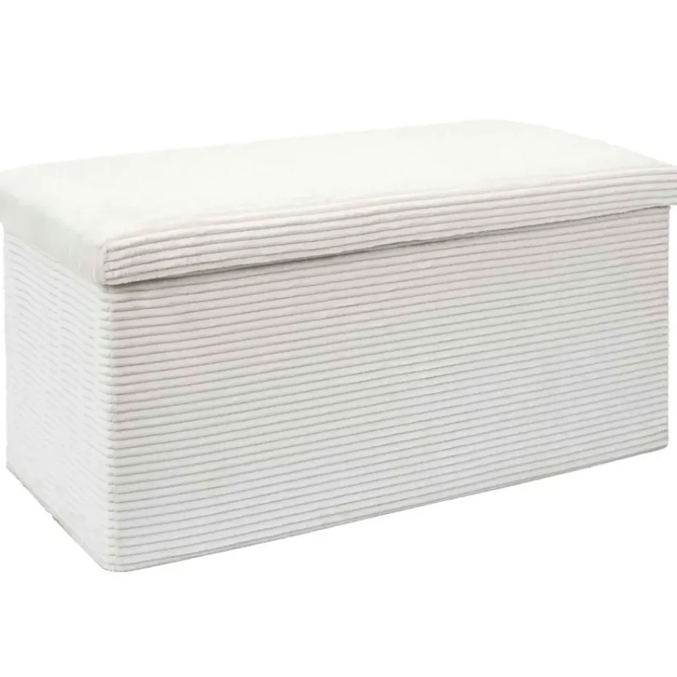 Banc coffre pliable en tissu côtelé beige - Scarlett