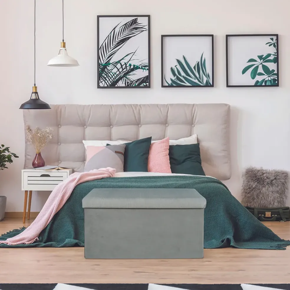 Banc coffre pliable en velours côtelé gris - Julia