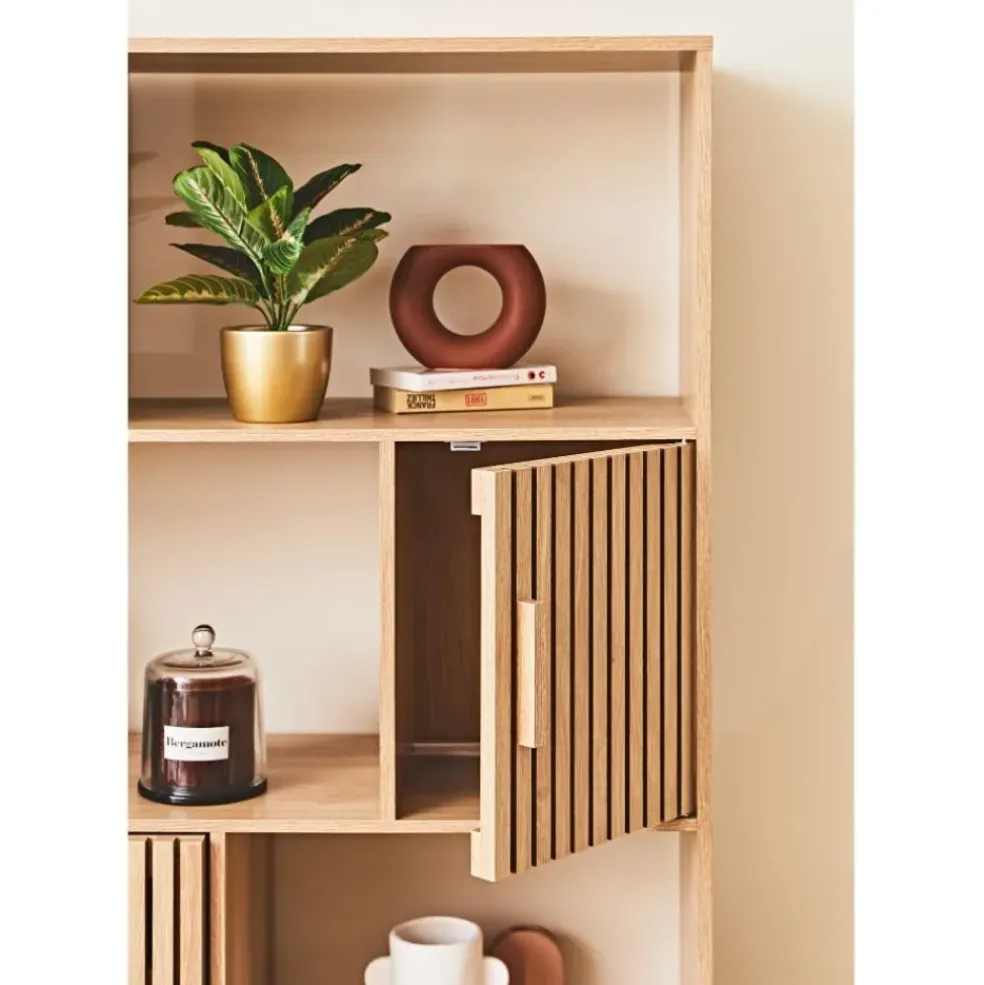 Bibliotheque en bois naturel h140cm - Kara