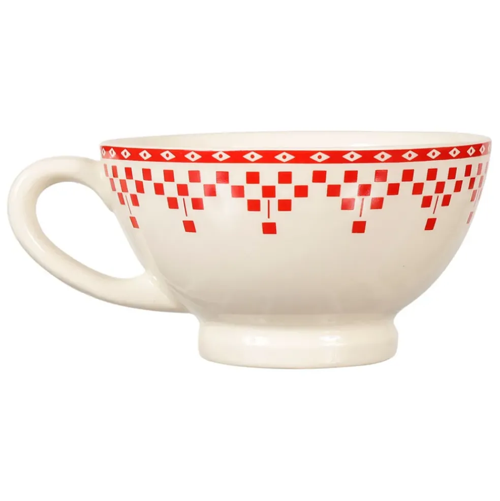 Bol avec anse damier rouge en faïence