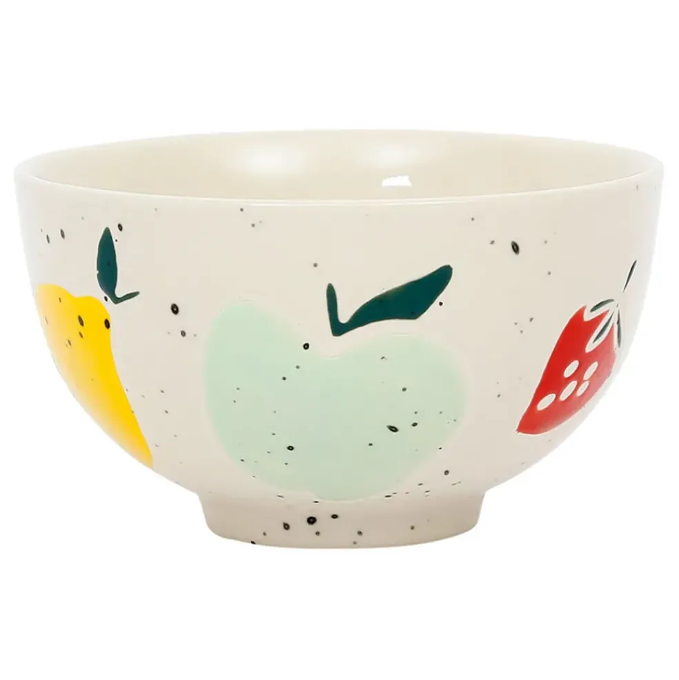 Bol en grès moucheté blanc et pomme multicolore 35cl - Les Fruits