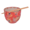 Bol en grès rouge d13cm et baguettes - Ava
