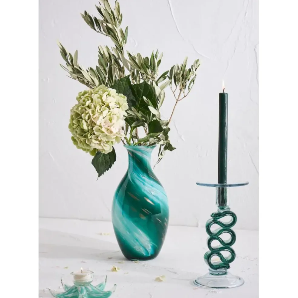 Bougeoir en verre émeraude h23.5cm - Sablon