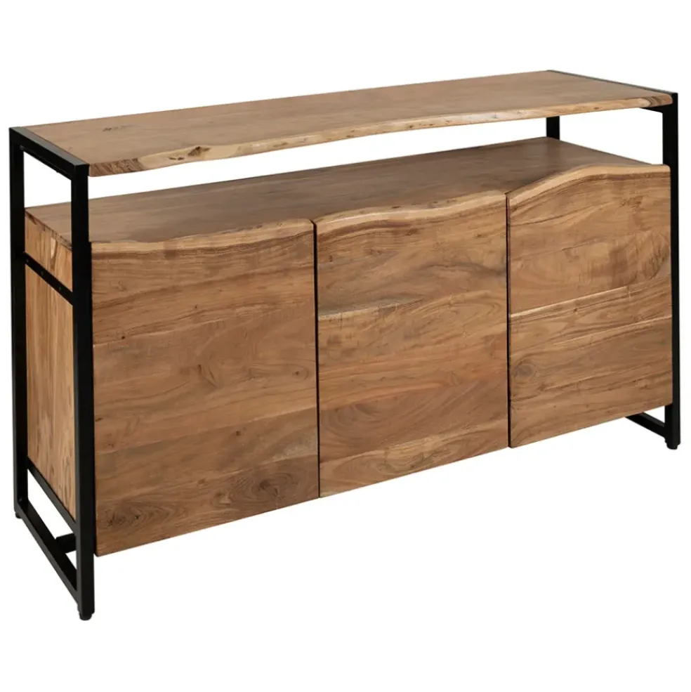 Buffet 3 portes en acacia et pieds en fer noir - Brooklyn