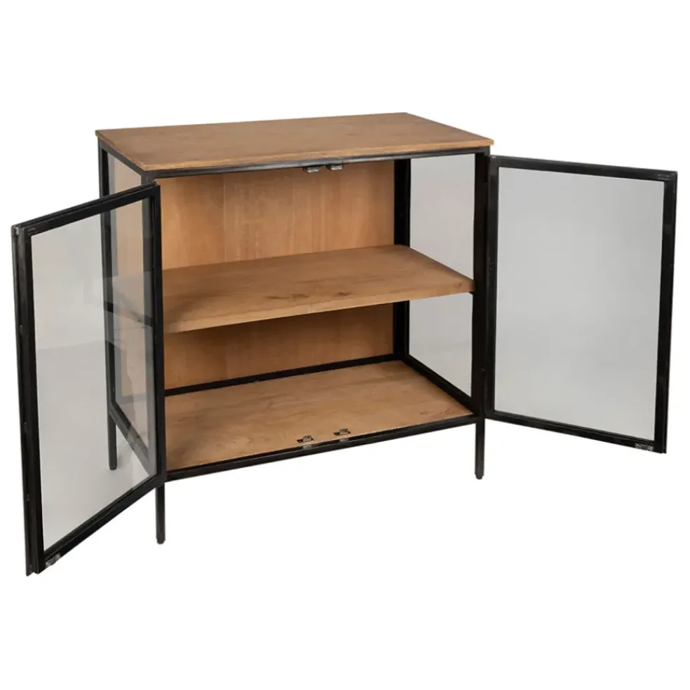 Buffet bas 2 portes en manguier naturel et fer h90cm - Tucson