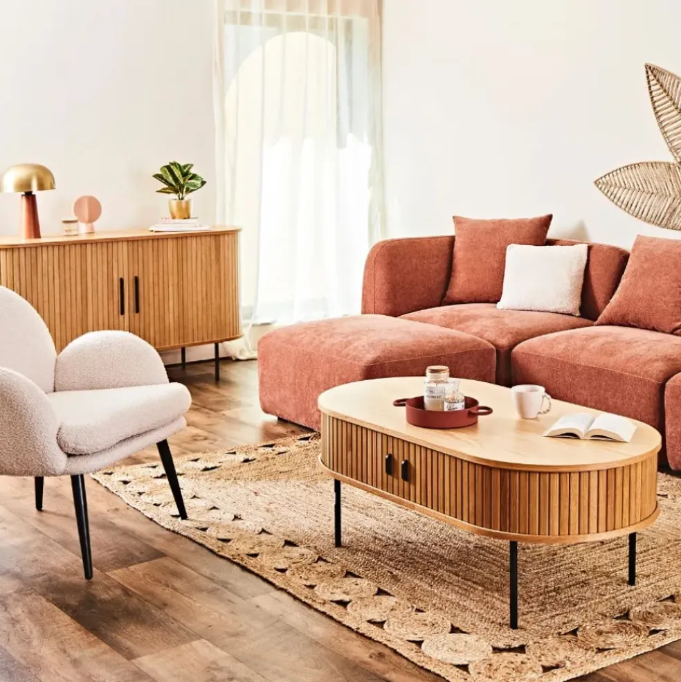 Buffet en placage chêne naturel 140x45cm - nola