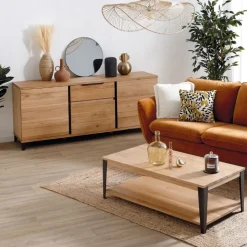 Buffet enfilade chêne massif 3 portes et tiroir - Manny
