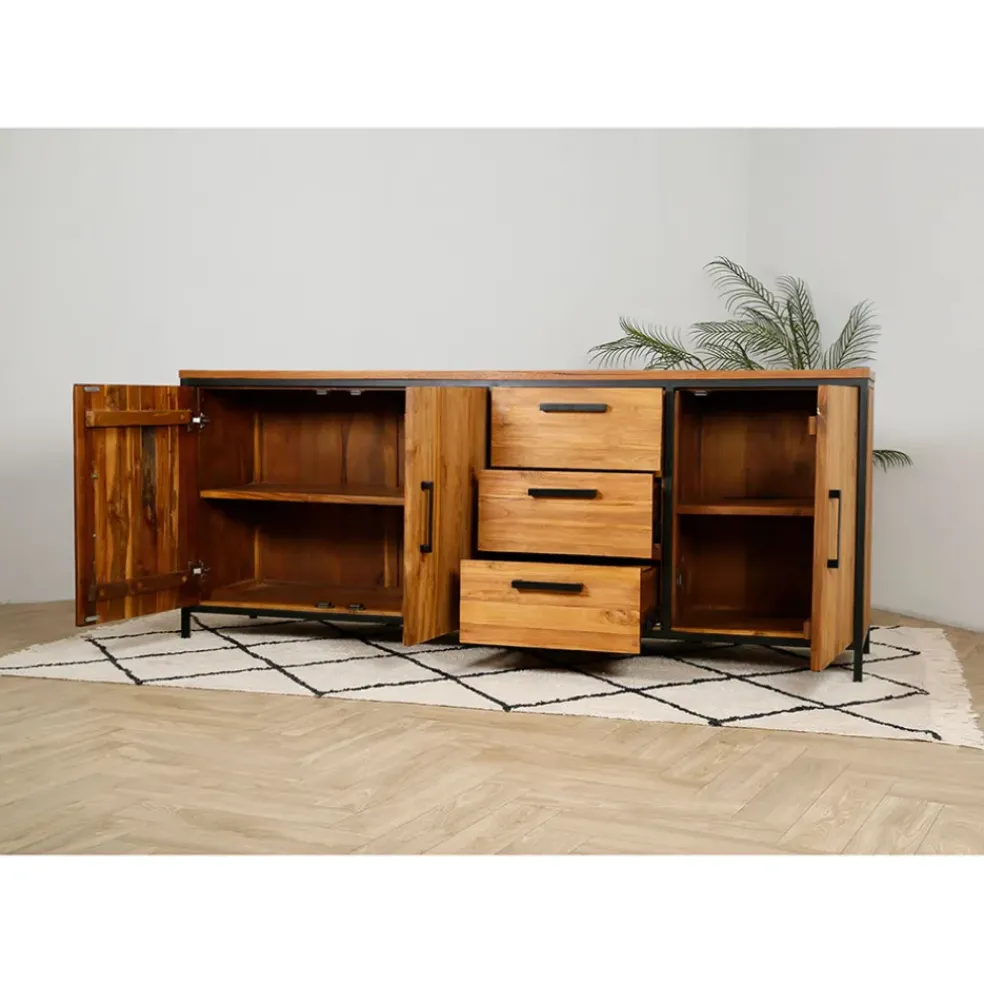 Buffet enfilade en teck massif 3 portes L195cm - Alix