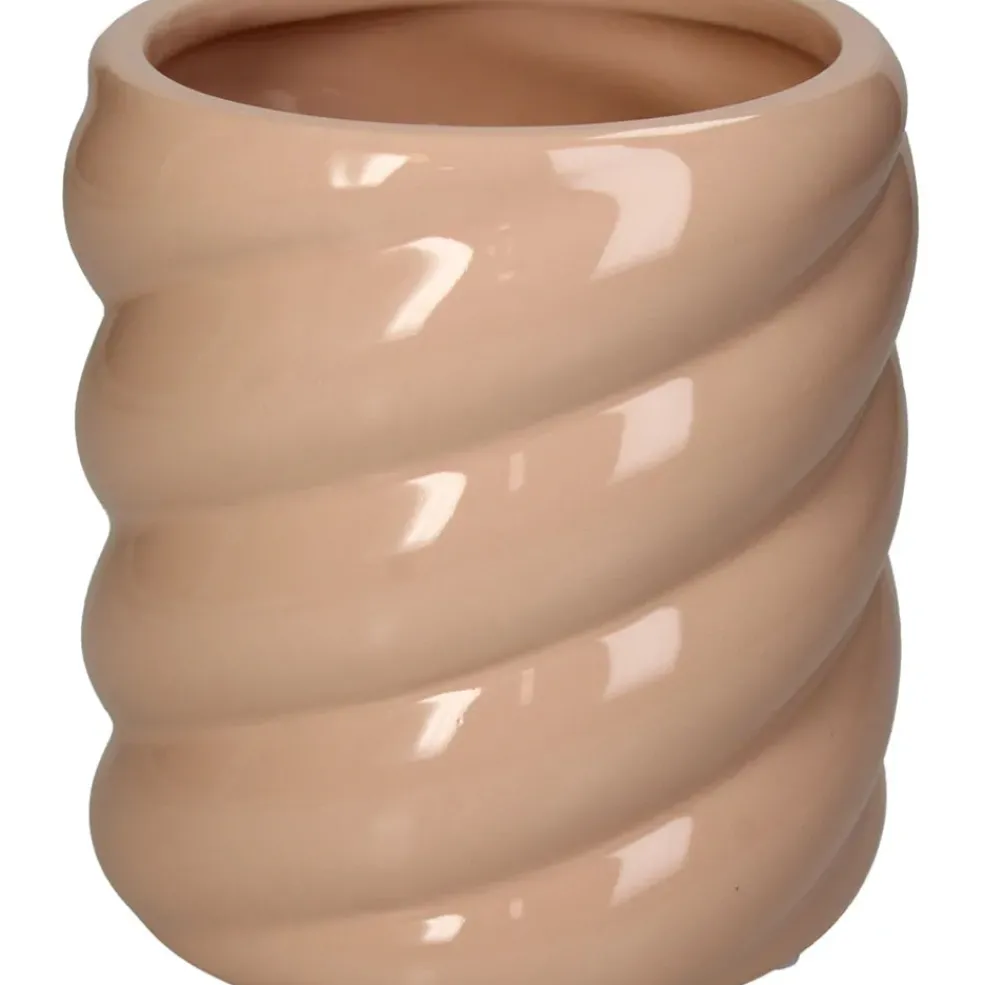 Cache-pot torsadé en grès rose d14cm