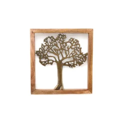 Cadre arbre de vie laiton et bois de manguier 37x37cm