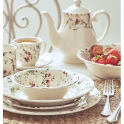 Cafetiere en Faïence blanc et multicolore - fleurs champs