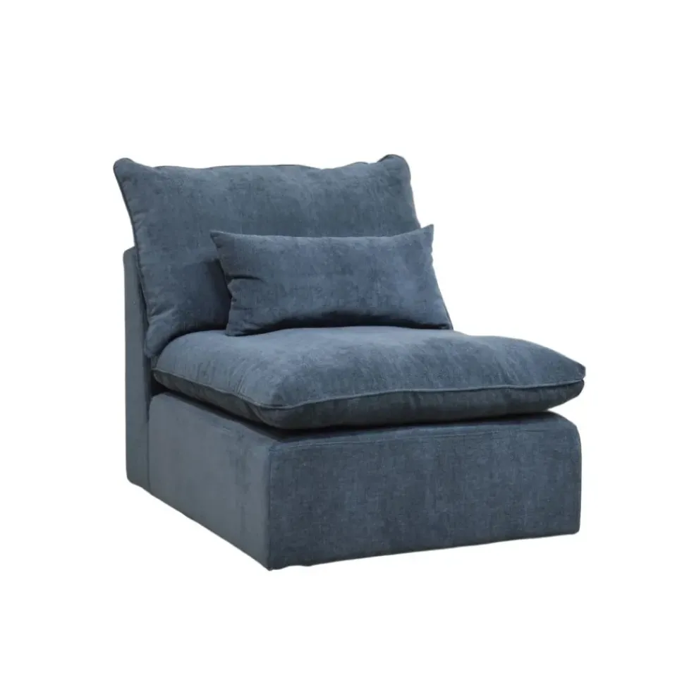 Canapé modulable 3 places bleu grisé avec pouf - Auguste