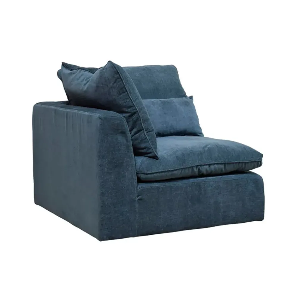 Canapé modulable 4 places bleu grisé avec pouf - Auguste