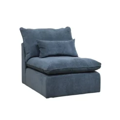 Canapé modulable 4 places bleu grisé avec pouf - Auguste
