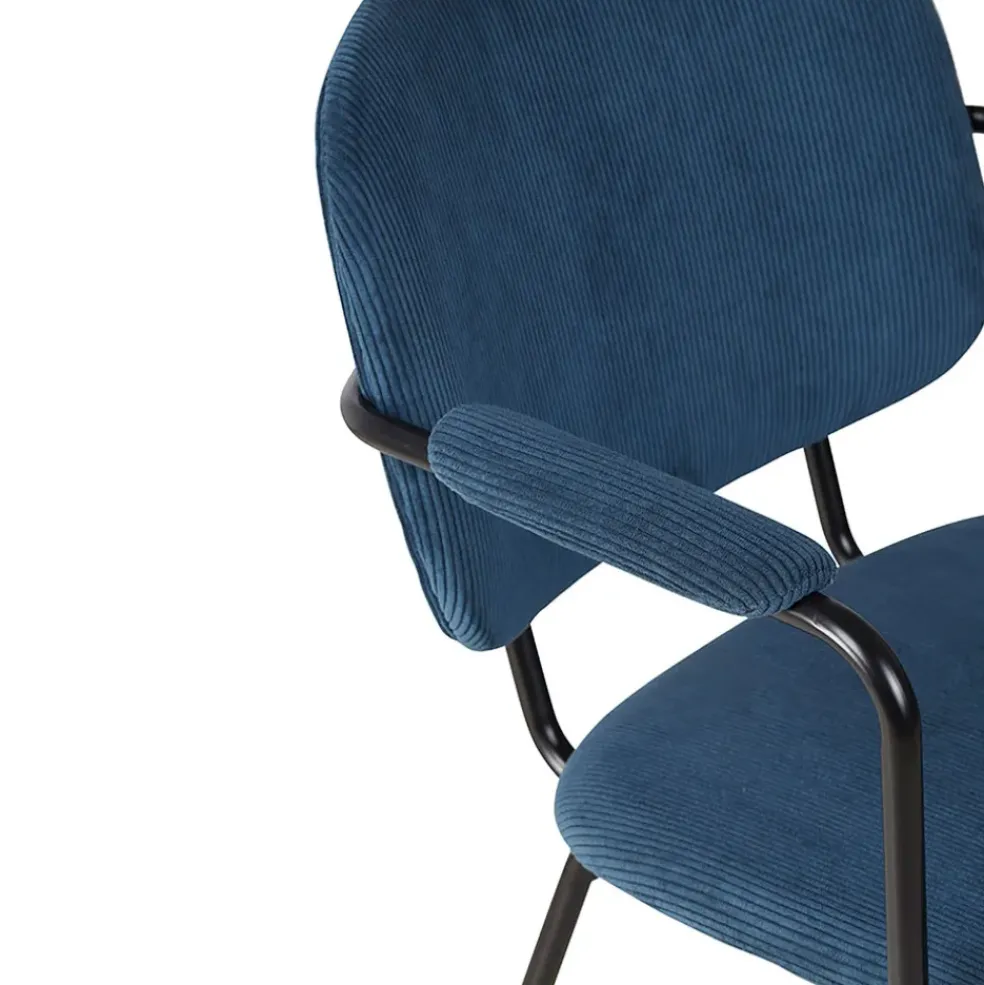 Chaise avec accoudoirs en velours côtelé bleu foncé - Aston