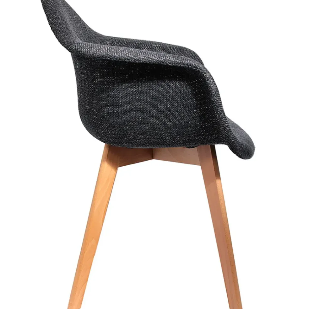 Chaise avec accoudoirs en tissu grosse maille noir - Scarlett