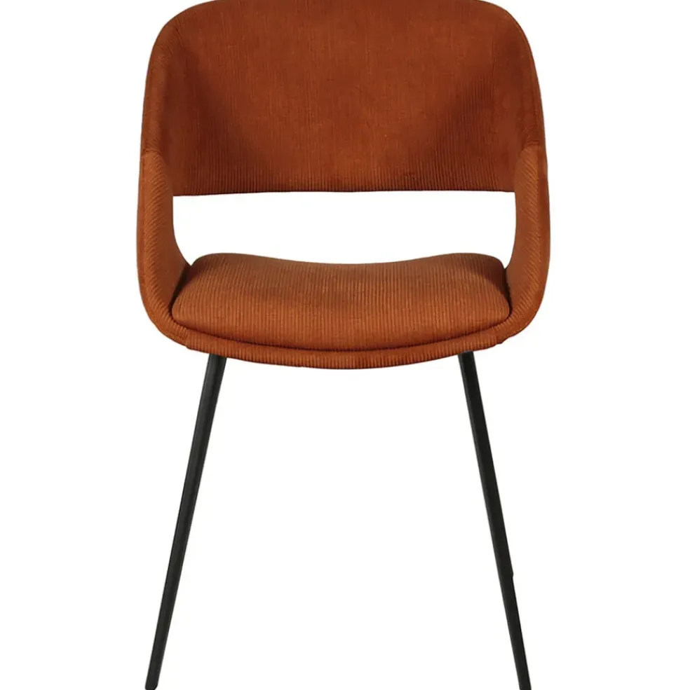 Chaise avec accoudoirs en velours côtelé cognac - Alma