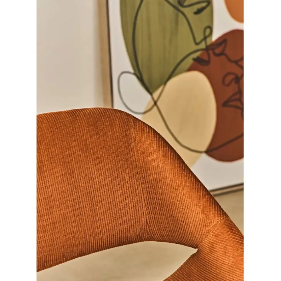 Chaise avec accoudoirs en velours côtelé cognac - Alma