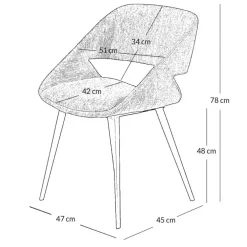 Chaise avec accoudoirs en velours côtelé cognac - Alma