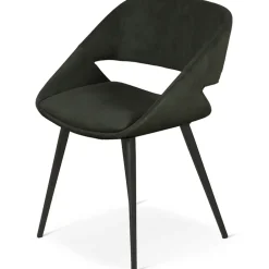 Chaise avec accoudoirs en velours côtelé vert foncé - Alma