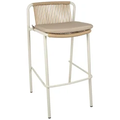 Chaise de bar d'extérieur avec coussin en tissu beige et blanc h97cm - Ajay