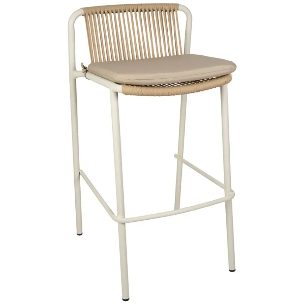 Chaise de bar d'extérieur avec coussin en tissu beige et blanc h97cm - Ajay