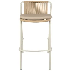 Chaise de bar d'extérieur avec coussin en tissu beige et blanc h97cm - Ajay