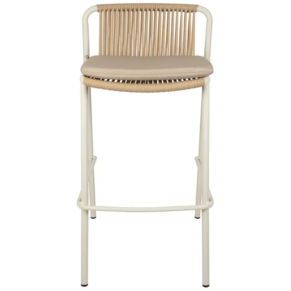 Chaise de bar d'extérieur avec coussin en tissu beige et blanc h97cm - Ajay
