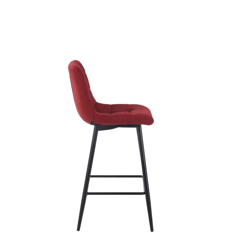 Chaise de bar en tissu matelassé cerise - Lilly