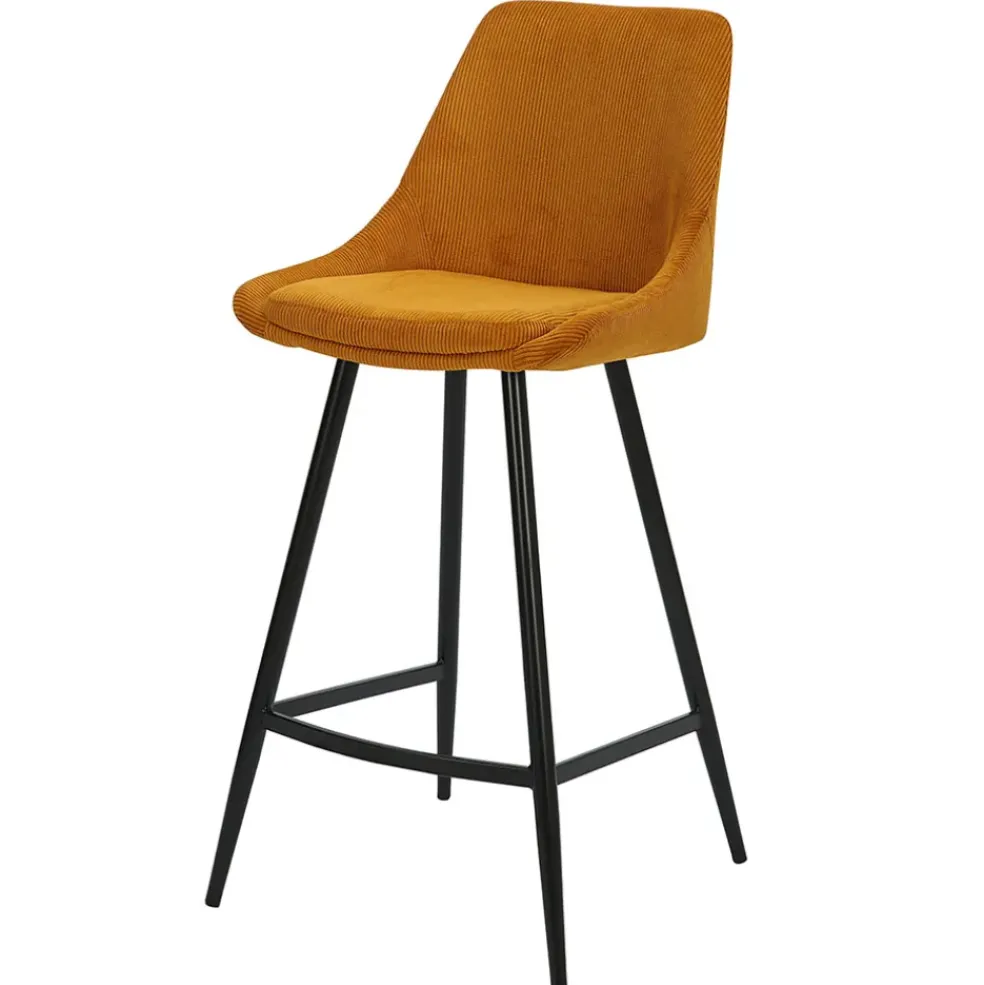 Chaise de bar en velours côtelé jaune curry h67cm - Ben