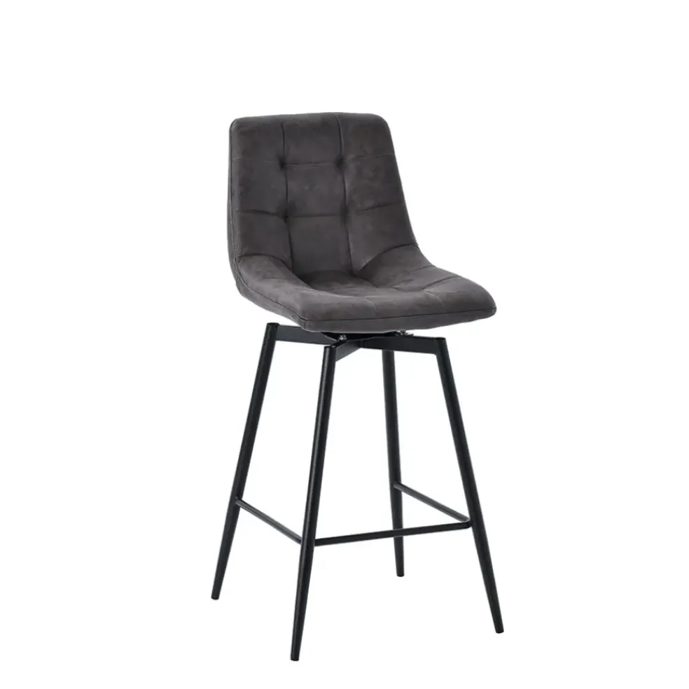 Chaise de bar pivotante en microfibre matelassé anthracite - Lilly