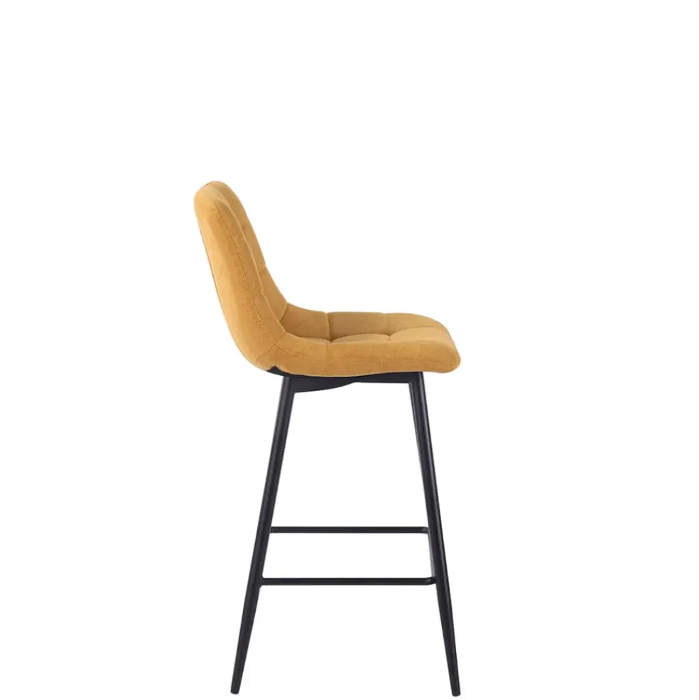 Chaise de bar tissu matelassé moutarde - Lilly