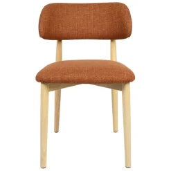Chaise de salle à manger en tissu brique et hévéa - Elsy