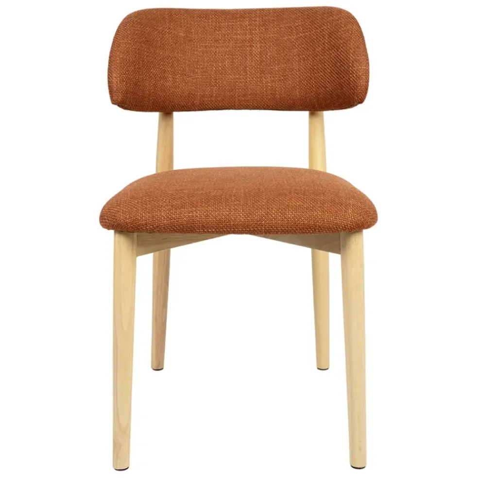 Chaise de salle à manger en tissu brique et hévéa - Elsy