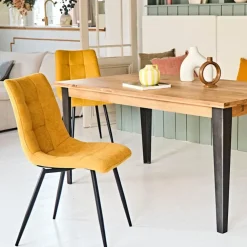 Chaise de salle à manger en tissu matelassé moutarde - Lilly