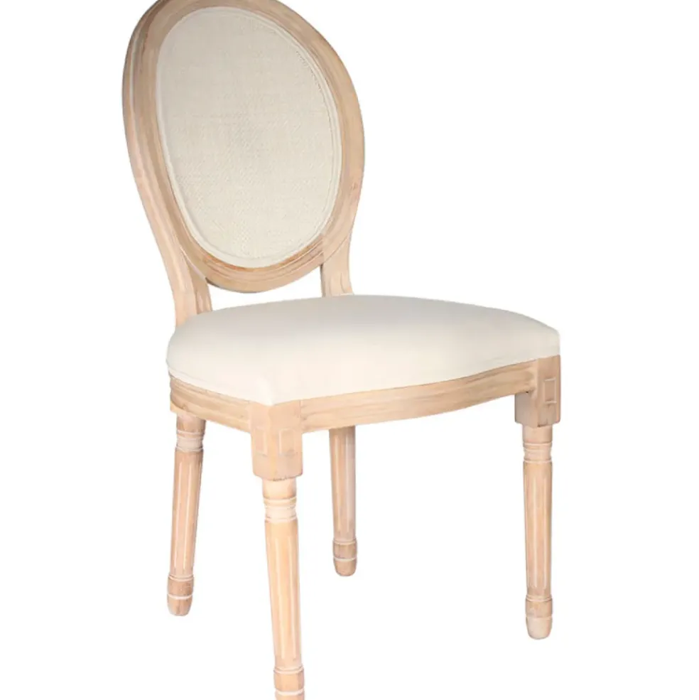 Chaise medaillon en bois d'hévea beige et cannage
