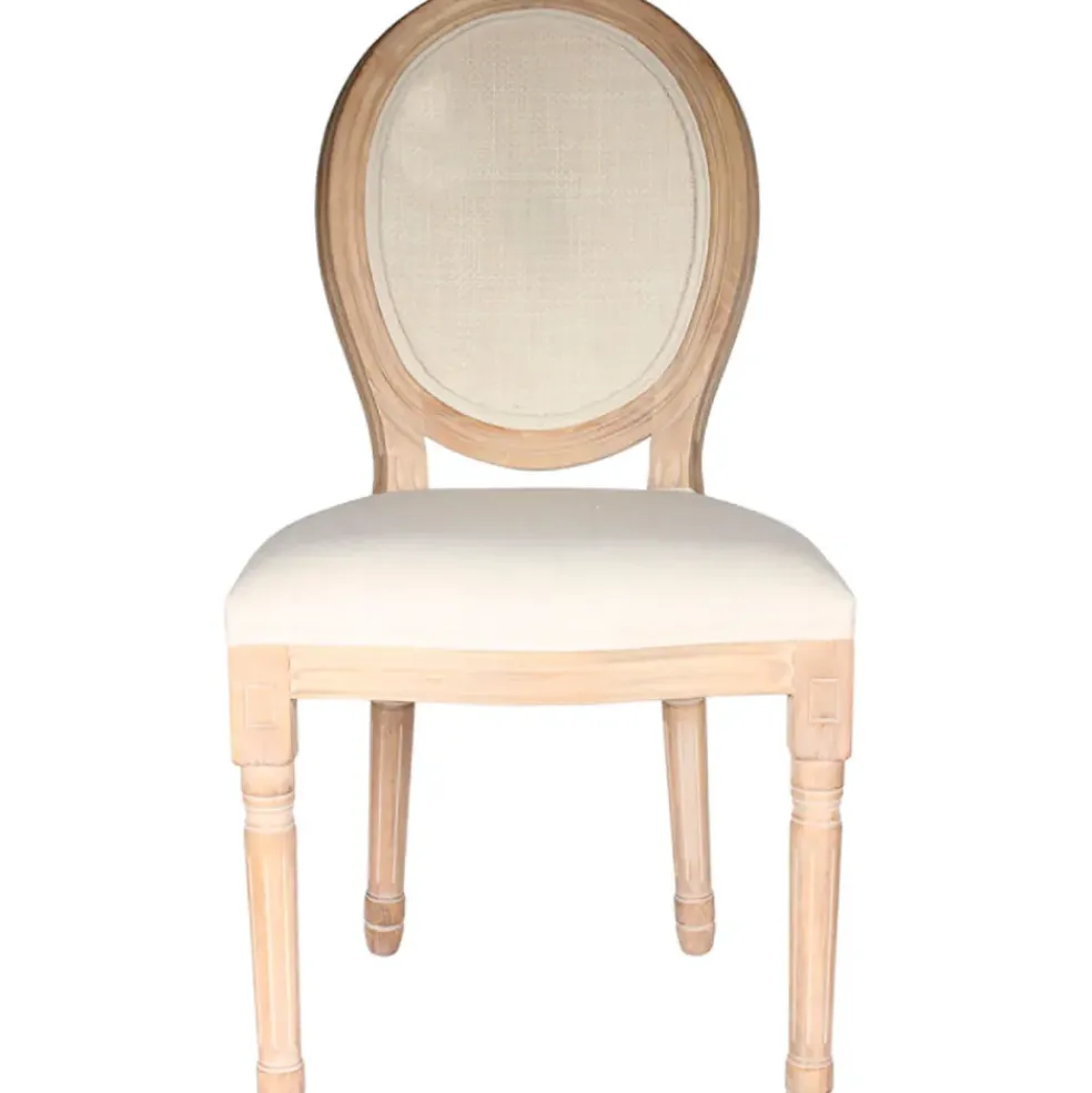 Chaise medaillon en bois d'hévea beige et cannage