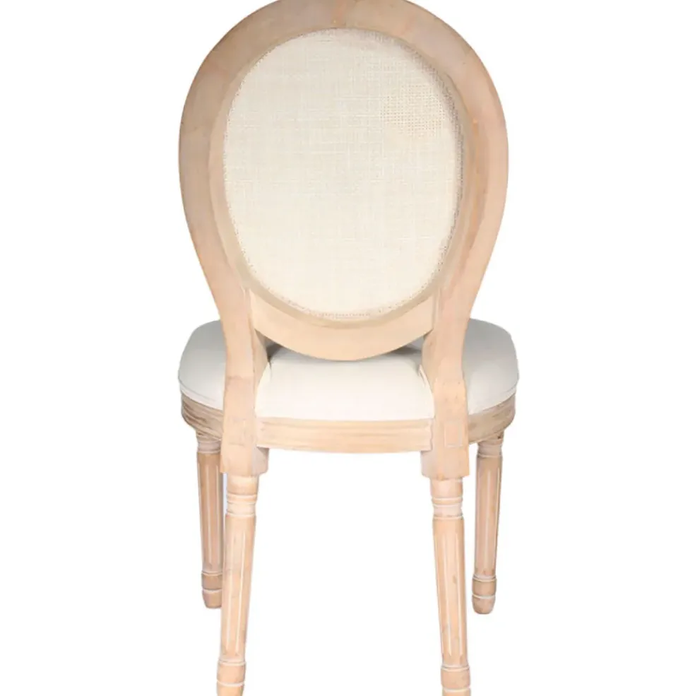 Chaise medaillon en bois d'hévea beige et cannage