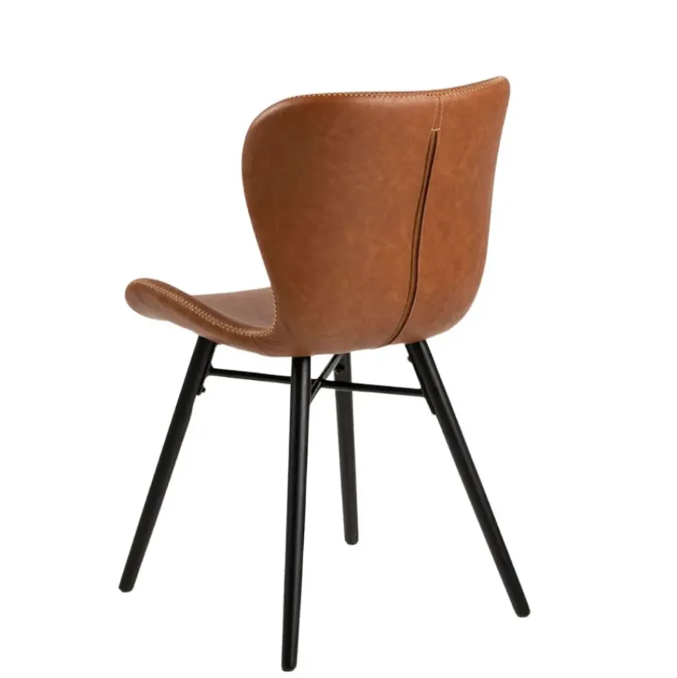 Chaise salle à manger aspect cuir rétro cognac - Batla