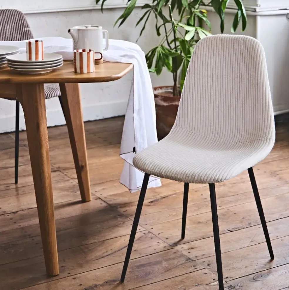 Chaise salle à manger en velours côtelé beige - Scarlett