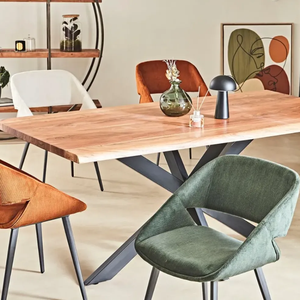 Chaise salle à manger velours côtelé écru - Alma