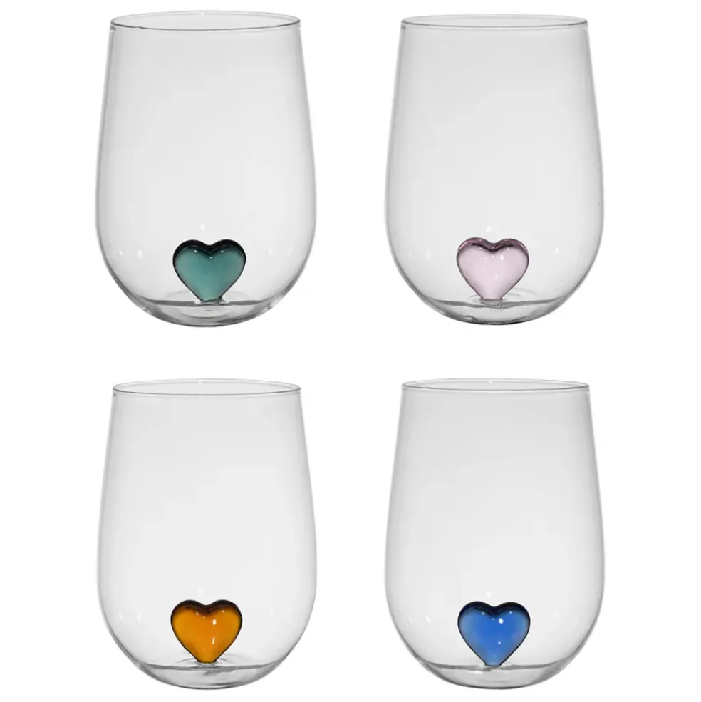 Coffret de 4 gobelets cœur en verre multicolore 60cl - Colorea