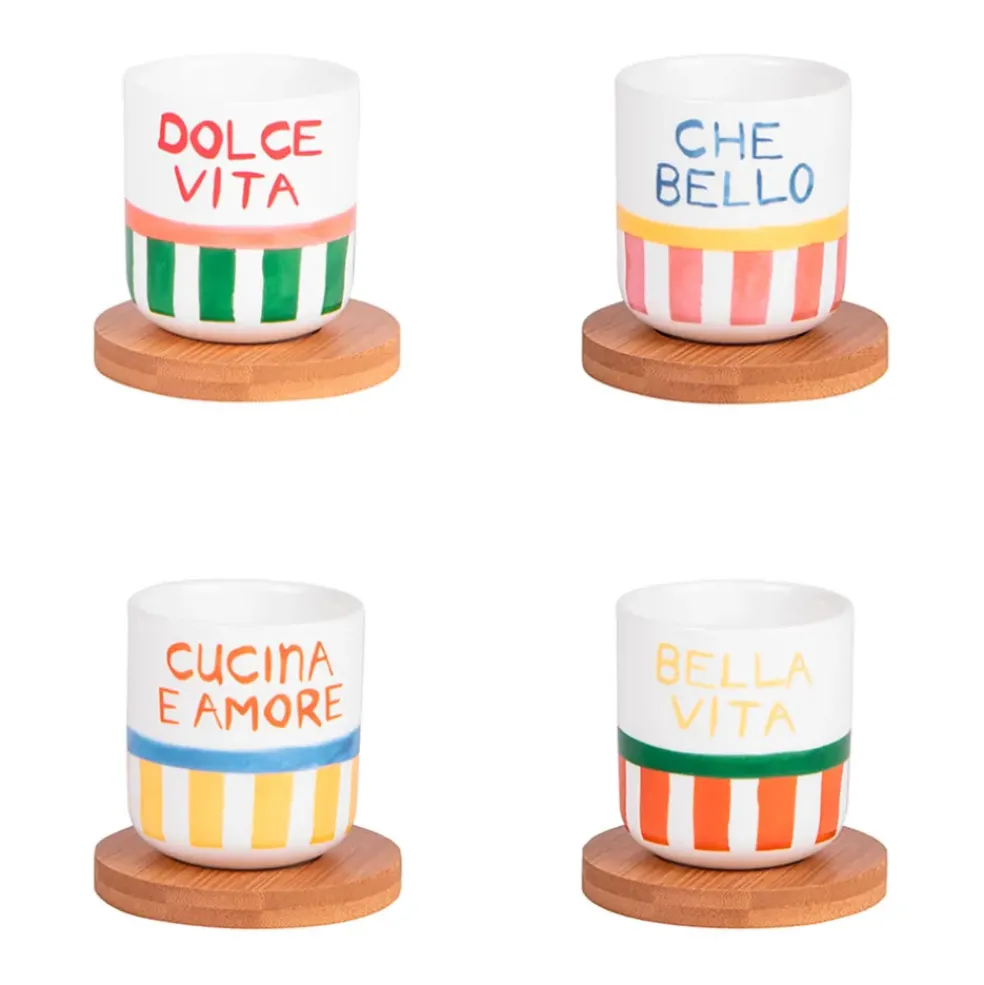 Coffret de 4 tasses à café en porcelaine multicolore 15cl - Dolce Vita