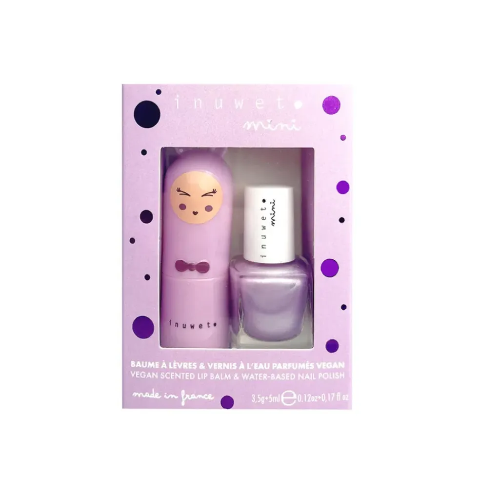 Coffret duo baume à lèvres parfum guimauve et vernis à l'eau violet