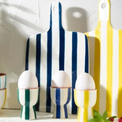 Coquetier en grès rayé émeraude et blanc d4.5cm - Alaria