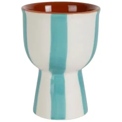 Coquetier en grès rayé turquoise et blanc d4.5cm - Alaria
