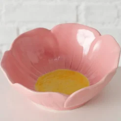 Coupelle Fleur en grès rose pâle et jaune d13cm - Elisa