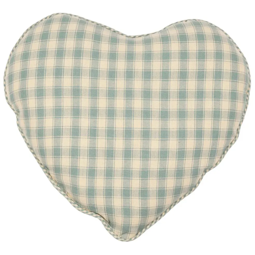 Coussin cœur en coton vichy sauge 40x35cm - Campagne